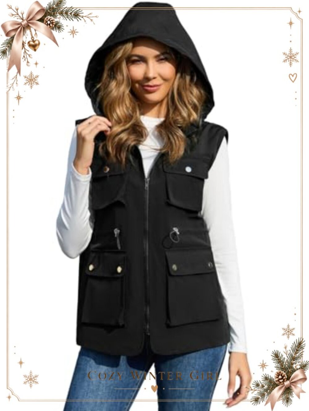 Womens Packable Military Utility Vest Windproof Waterproof Cargo Hood Outdoor